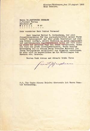 Item #203426 Typed Letter Signed; "Gerhart Hauptmann" to Gottfried Bermann, August 17, 1932. Gerhart Hauptmann.