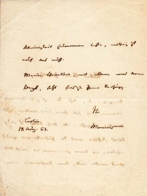 Item #203430 Autograph Letter Signed; "Mommsen," to an unidentified recipient, August 18, 1863....
