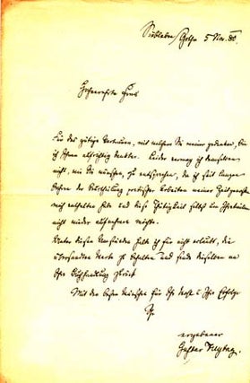 Item #203442 Autograph letter signed; "Gustav Freytag, " to "Hochverehrte Frau," November 5,...
