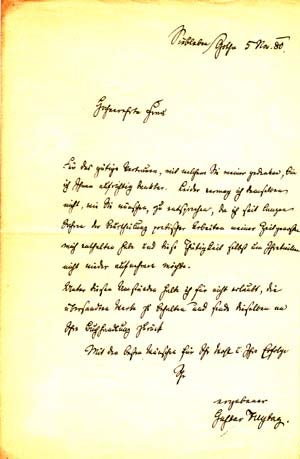 Item #203442 Autograph letter signed; "Gustav Freytag, " to "Hochverehrte Frau," November 5, 1880. Gustav Freytag.