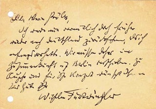 Item #203443 Autograph postcard signed; "Wilhelm Furtwängler," to Maria Proelss, December 27,...
