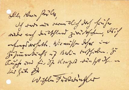 Item #203443 Autograph postcard signed; "Wilhelm Furtwängler," to Maria Proelss, December 27, 1931. Wilhelm Furtwängler.
