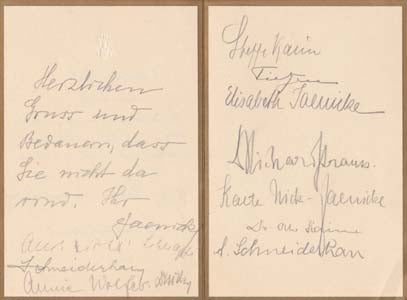 Item #203454 Signed dinner menu. Richard Strauss.