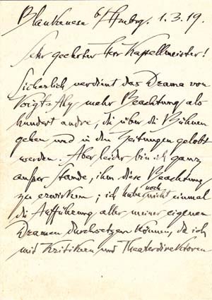 Item #203466 Autograph letter signed; "Dehmel" to an unnamed "Herr Kapellmeister," March 1, 1919....