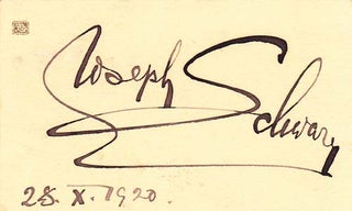 Item #203504 Signature; on small calling card, dated October 28, 1920. Joseph Schwarz