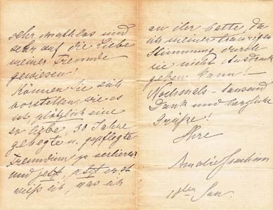 Item #203509 Autograph letter signed; "Amalie Joachim," to Frau Breiderhoff, January 10, no year. Amalie Joachim.
