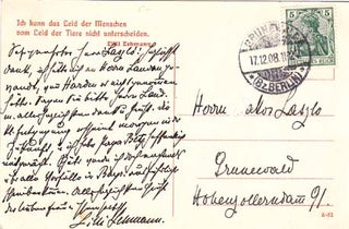 Item #203512 Autograph postcard signed; "Lilli Lehmann," to "Herr Laszlo," December 17, 1908....