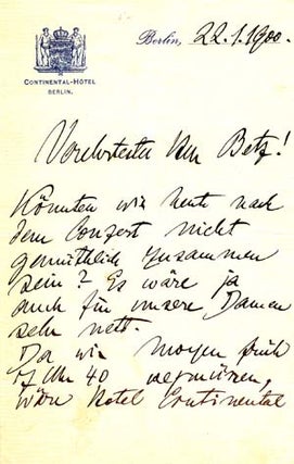 Item #203528 Autograph letter signed; "F Weingartner," to Herr Betz, January 22, 1900. Felix...