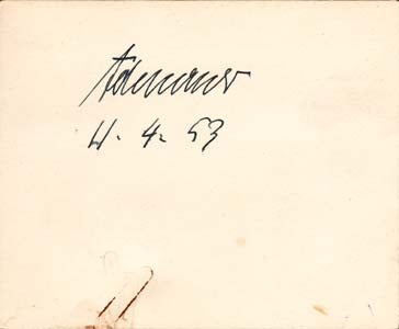 Item #203548 Signature; "Adenauer, 11.4.53," on a card. Konrad Adenauer.