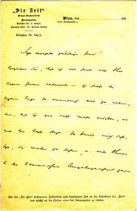Item #203552 Autograph letter signed; "Hermann Bahr," to Ulla Frankfurter (unnamed), no...