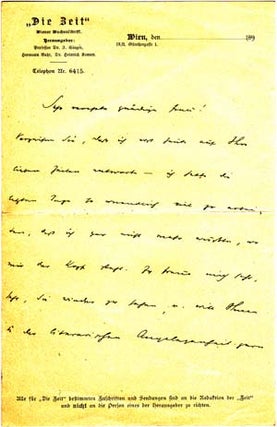 Item #203552 Autograph letter signed; "Hermann Bahr," to Ulla Frankfurter (unnamed), no date....