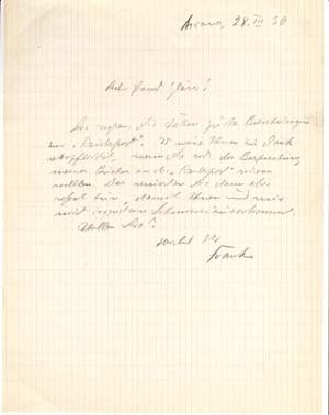 Item #203575 Autograph letter signed; "Frank," in pencil, to Ernst Glaeser, March 28,...