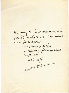 Item #203578 Autograph note signed; "Jean Giono," to Gottfried Bermann-Fischer (unnamed), no...
