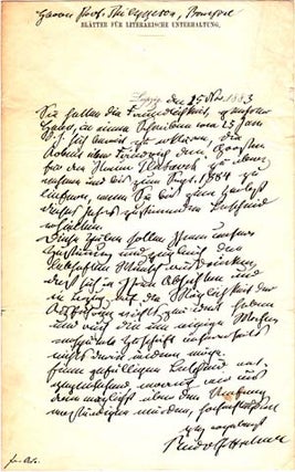 Item #203579 Autograph letter signed; "Rudolf Gottschall," to Prof. Philippsohn, November 15,...