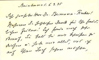Item #203587 Autograph card signed; "Gertrud Le Fort," to Gottfried Bermann-FIscher,...