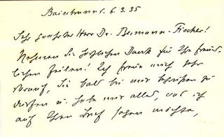 Item #203587 Autograph card signed; "Gertrud Le Fort," to Gottfried Bermann-FIscher, March 6,...