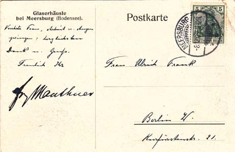 Item #203594 Autograph letter signed and autograph postcard signed; "Mauthner" & "F. Mauthner," to Ulla Frankfurter ("Ulrich Frank"), August 12, 1909 & June 14, 1917. Fritz Mauthner.