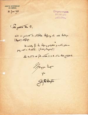 Item #203600 Autograph letter signed; "Georg von Ompteda," to Richard Otto Frankfurter, June 18, 1914. Georg von Ompteda.