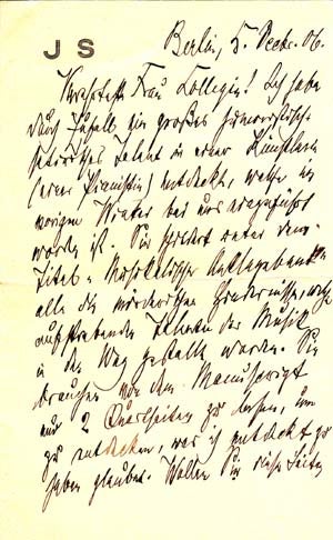 Item #203610 Autograph letter signed; "Julius Stettenheim," to Ulla Frankfurter ("Verehrteste Frau Kollegin"), December 5, 1906. Julius Stettenheim.