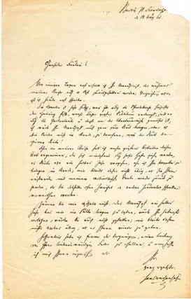 Item #203618 Autograph letter signed; "Hans Wachenhusen," to Sophie Verena ("Geehrtes...