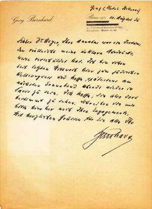 Item #203643 Autograph letter and autograph postcard signed; "Bernhard," to Oscar...