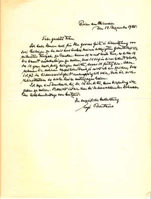 Item #203654 Autograph letter signed; "Lujo Brentano," to Rose Hilferding ("Sehr geehrte Frau"),...