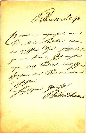 Item #203656 Autograph letter signed; "Berthold Auerbach," to Dr. Martin Philppsohn, February 11, 1870. Berthold Auerbach.
