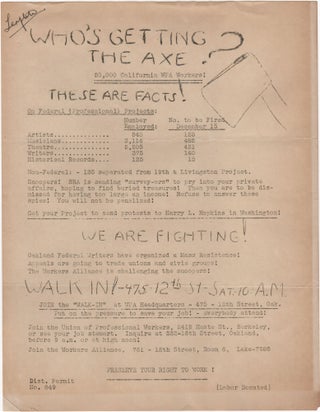 Item #204371 Who's Getting the Axe?; 20,000 California WPA Workers! THESE ARE FACTS. . WPA