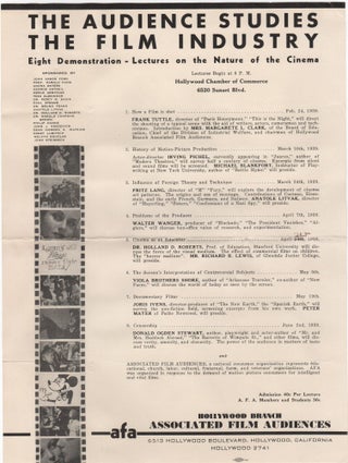 Item #204410 The Audience Studies the Film Industry; Eight Demonstration-Lectures on the Nature...