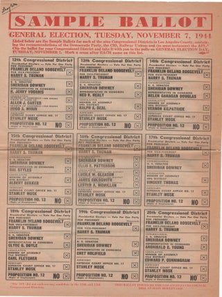Item #204432 Sample Ballot; General Election, Tuesday, November 7, 1944. Election Politics