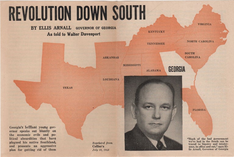 Item #204504 Revolution Down South; . . . as told to Walter Davenport. Ellis Arnall.