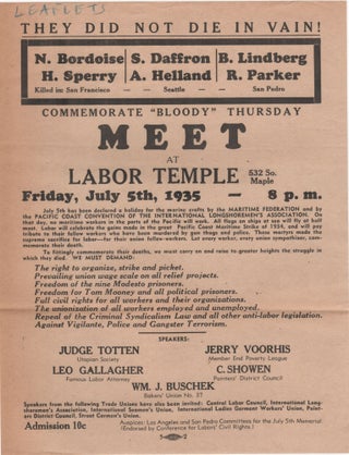 Item #204619 They Did Not Die In Vain!; Commemorate "Bloody" Thursday - Meet at Labor Temple. ....