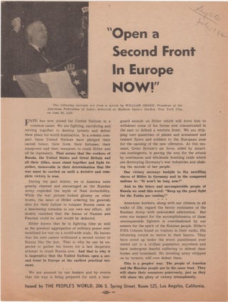 Item #204696 "Open a Second Front in Europe NOW!"; The following excerpts are from a speech by...