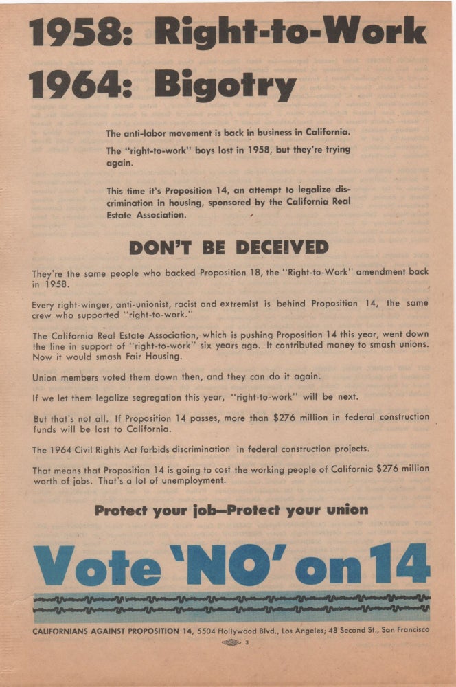 Item #204710 1958: Right-to-Work, 1964: Bigotry; . . . Don't Be Deceived. Civil Rights.