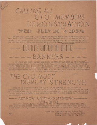 Item #204875 Calling All CIO Members: Demonstration; . . . The CIO Must Display Strength. Labor...