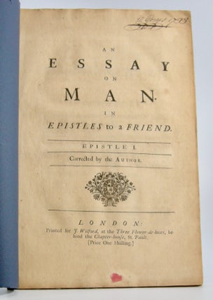 Item #205742 An Essay on Man,; In Epistles to a Friend. Epistle I [II and III]. Alexander Pope