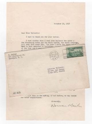 Item #205873 Typed Letter Signed; "Norman Mailer" in pencil. Norman Mailer