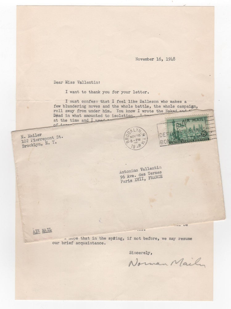 Item #205873 Typed Letter Signed; "Norman Mailer" in pencil. Norman Mailer.