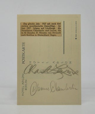 Item #206076 Pencilled autographs of the two aviators; both on the message side of a postcard...