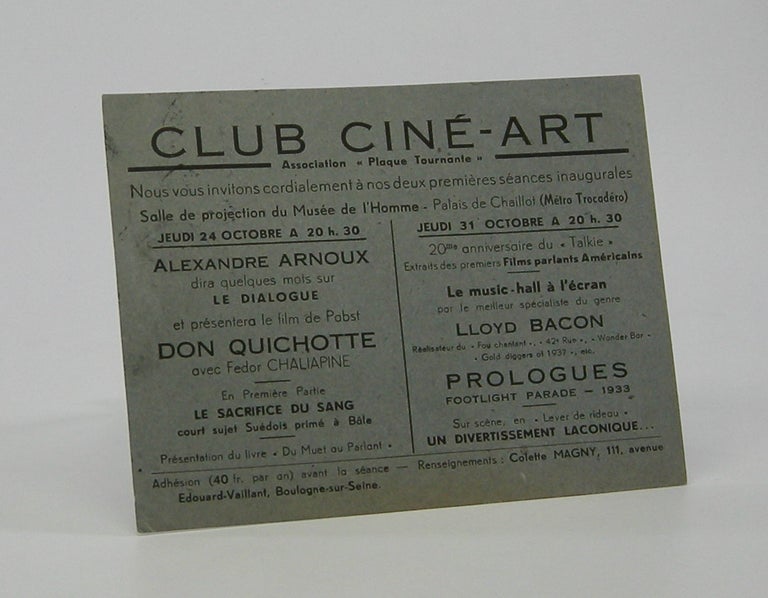 Item #206089 Club Ciné-Art; Invitation card. Cinema Clubs.