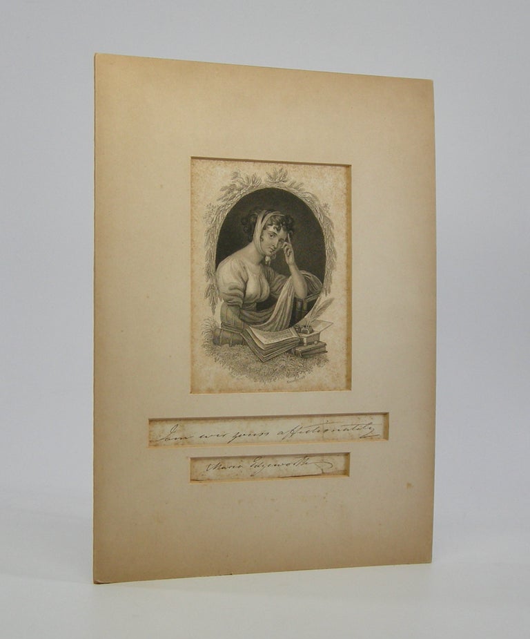 Item #206100 Engraved Portrait; Mounted over a signed inscription. Maria Edgeworth.