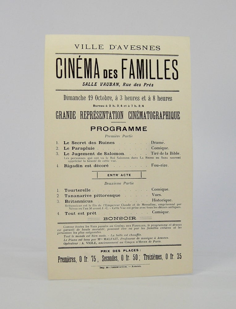 Item #206132 Grand Représentation Cinématographique; Programme. . Early Cinema.