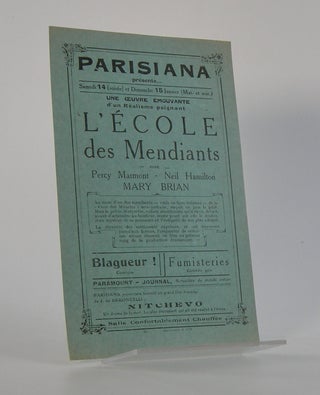 Item #206192 L'École des Mendiants; une Oeuvre Émouvante d'un Réalisme poignant . Silent Film