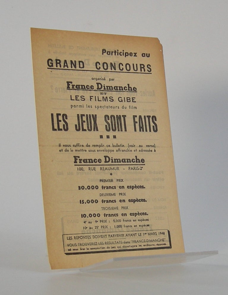 Item #206196 Les Jeux Sont Faits; . . . Participez au Grand Concours. Jean-Paul Sartre.