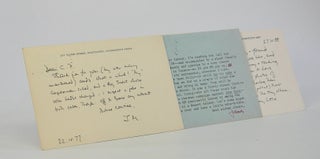 Item #206229 Four personal letters,; being four autograph cards and one typed card, signed "J.M."...