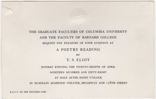 Item #206420 Invitation card; to A Poetry Reading by T.S. Eliot presented at the McMillin...