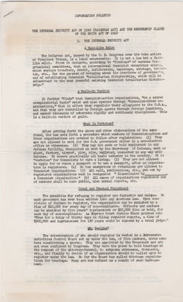 Item #206862 Information Bulletin; The Internal Security Act of 1950 (McCarran Act) and the...