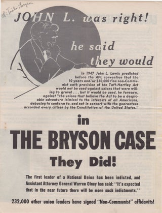Item #206914 John L. was right! he said they would . . .; in The Bryson Case They Did! Labor...