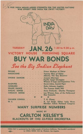 Item #206923 India Day; Tuesday Jan. 26 1:30 to 4:30 p.m. Victory House, Pershing Square . . India