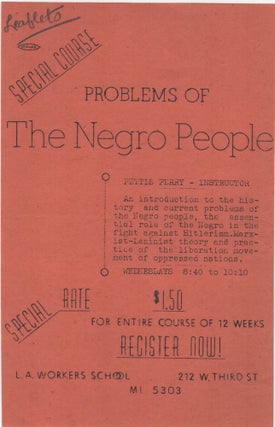 Item #206926 Problems of The Negro People; Special Course. Pettis Perry - Instructor. Education,...
